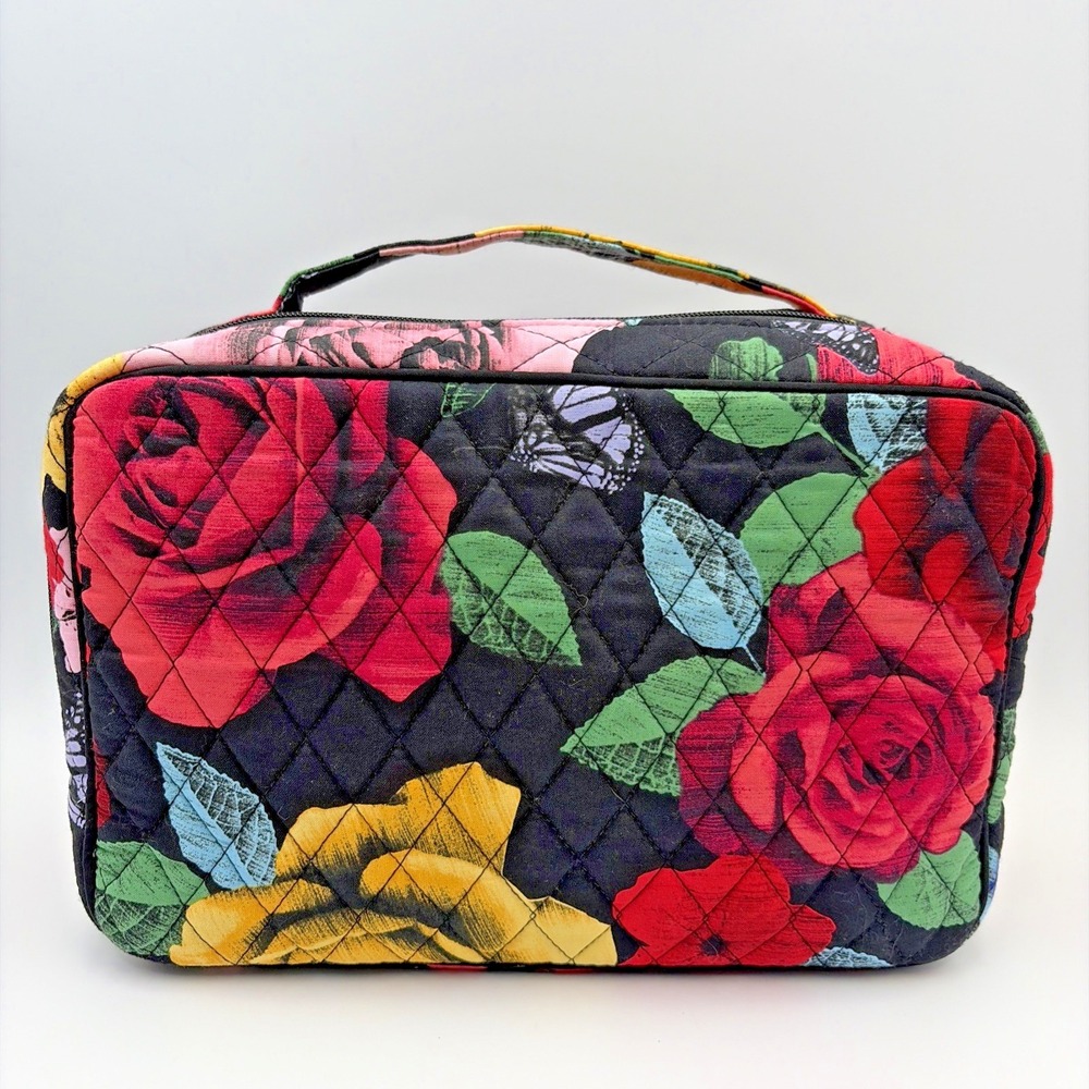 Vera Bradley Quilted Zip Top Brush Make Up Bag Havana Rose Black Floral Discont - Picture 4 of 12